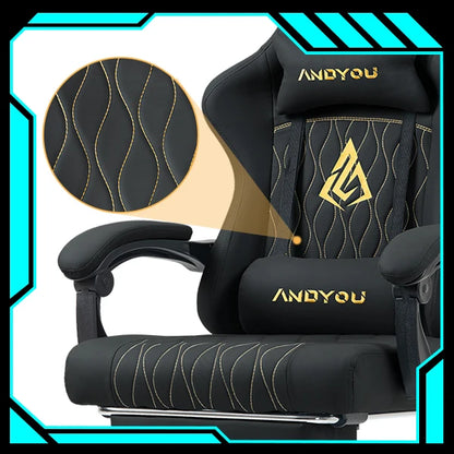 Andyou Ergonomic Gaming Chair - Swivel Reclining Gaming Chair , PU Leather Upholstery, Weight Capacity 150kg