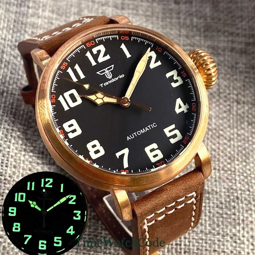 Tandorio 47mm NH35 Diver Men's Automatic Watch CUSN8 Solid Bronze or 316L Steel Case 10ATM Sapphire Crystal Black Dial