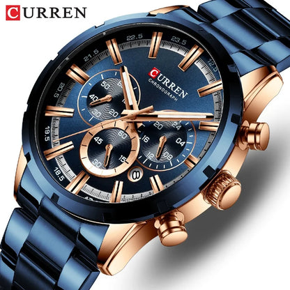 Reloj para hombre CURREN: cronógrafo deportivo de lujo, movimiento de cuarzo, totalmente de acero, resistente al agua