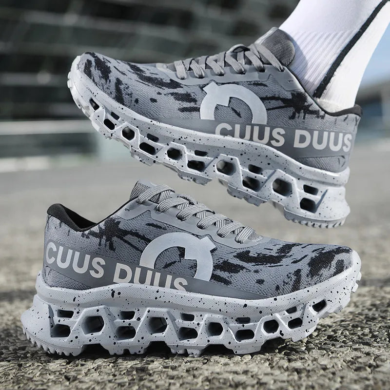 Men Sports Shoes Shock-absorbing Jogging Anti Slip Breathable Mesh Soft Soled Running Shoes Outdoor Fitness Lace Up Sports Shoes