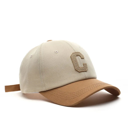 Vintage C Letter Embroidered Baseball Cap | Two-Tone Design, Adjustable Strap, Unisex for Men & Women