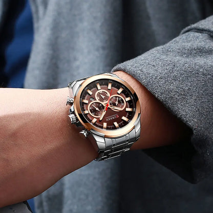 Pánské chronografové hodinky CURREN, velký ciferník o průměru 48 mm, náramek z nerezové oceli, tři pomocné ciferníky, sportovní náramkové hodinky s quartzovým strojkem, luxusní styl