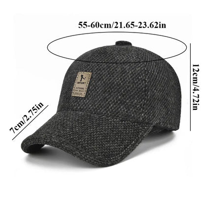 Winter Baseball Cap Warm Windproof Thickened Woolen Knitted Ear Protection Cap Men Adjustable Outdoor Sport Running Earflap Hat