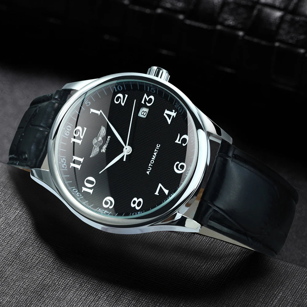 Montre pour homme WINNER – Style classique, rétro et élégant – Montre mécanique automatique avec calendrier – Marque de luxe, boîtier en acier et bracelet en cuir