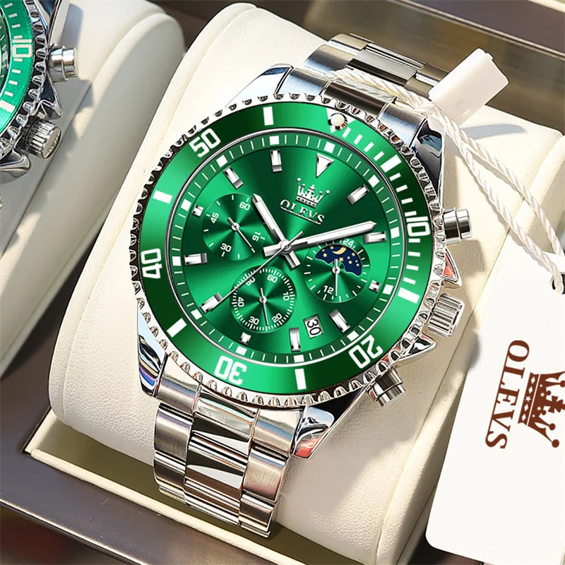 Montre OLEVS pour homme, marque de luxe, montre militaire à quartz dorée, étanche, date lumineuse, boîtier en acier inoxydable.