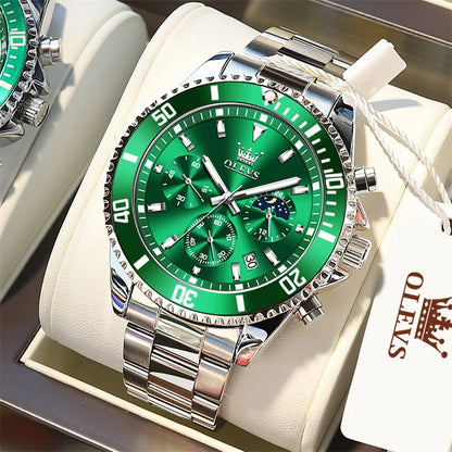 Montre OLEVS pour homme, marque de luxe, montre militaire à quartz dorée, étanche, date lumineuse, boîtier en acier inoxydable.