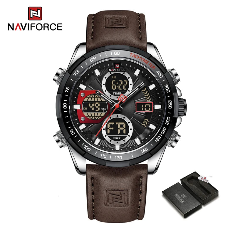 New NAVIFORCE Watches for Men Leather Mens Military Sport Waterproof Watch Quartz WristWatch Chronograph Male Clock