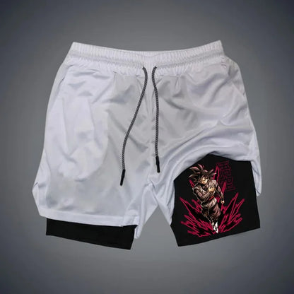 Dragon Ball Printed Men's Shorts Summer Women's Sports Compression Gym Shorts Double-Layer 2-in-1 Pant Quick-Drying Beach Shorts