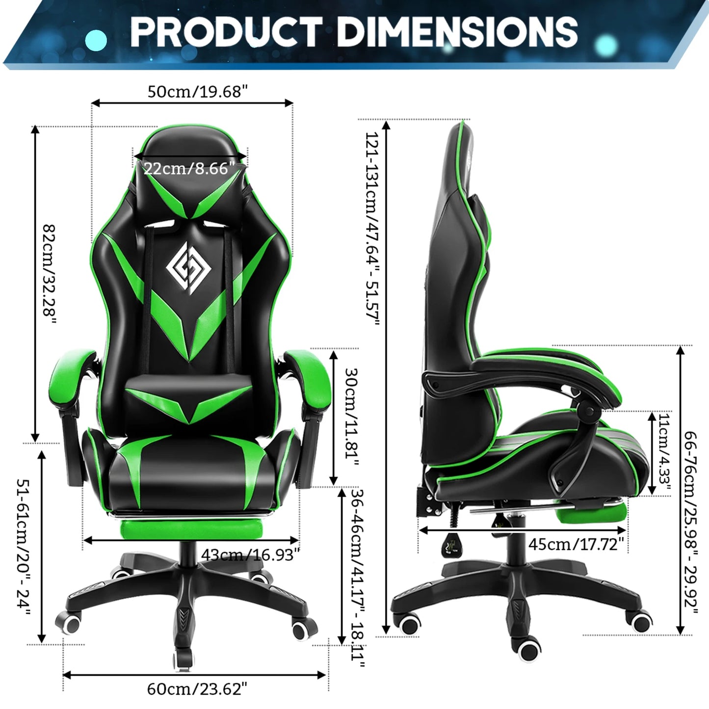 400Lbs Load Gaming Chair with Massage Ergonomic Computer Chair Footrest and Lumbar Support Reclining PC Chair Adjust Armrest
