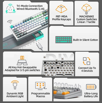 MACHENIKE CK600 Tri-Mode Mechanical Keyboard Full Size Wireless Gaming Keyboard Hot Swappable ANSI Layout For PC Gamer Office