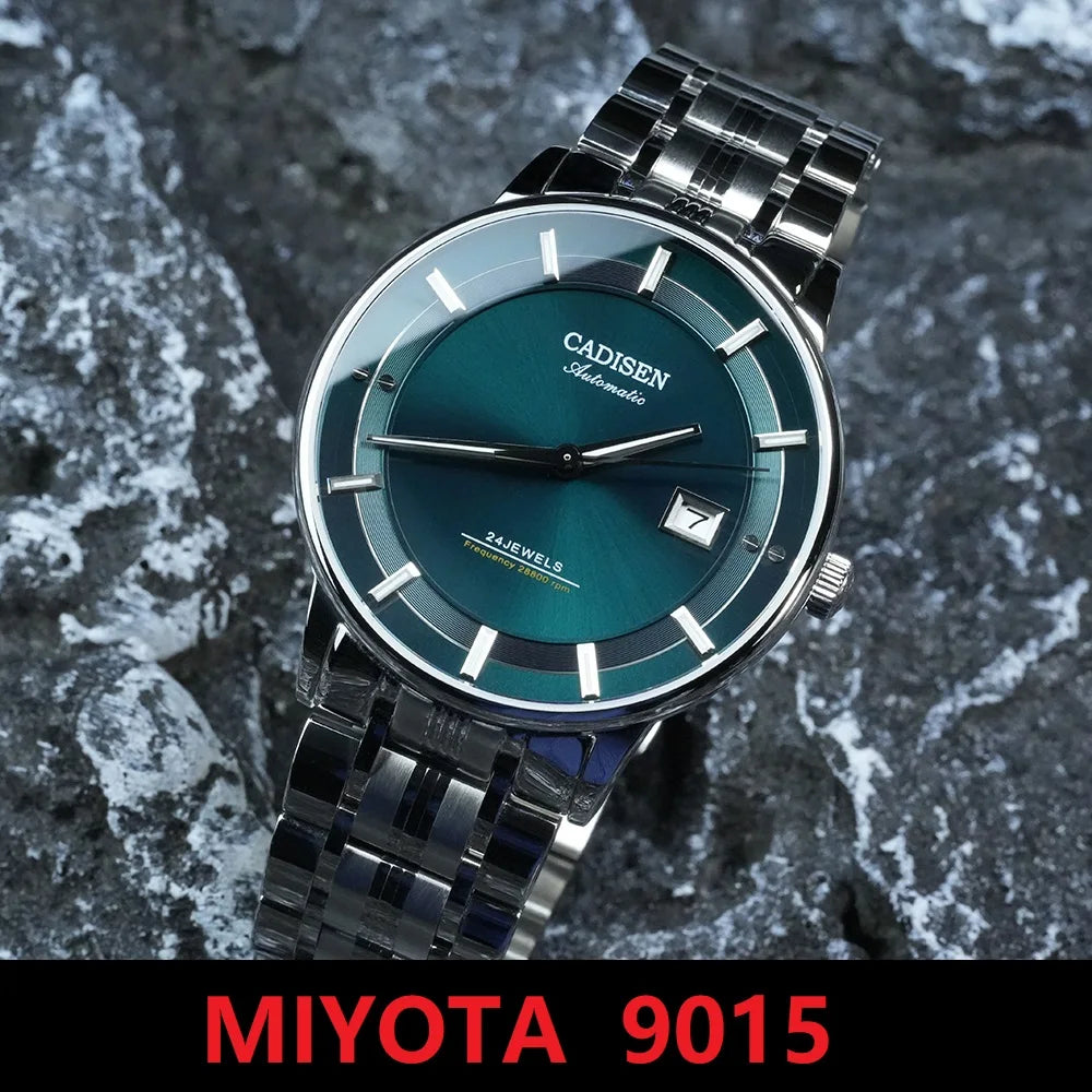 CADISEN Automatic Mechanical Ultra-thin Wristwatch MIYOTA 9015 Top Brand Luxury Curved Single-dome Sapphire Crystal Watch Man