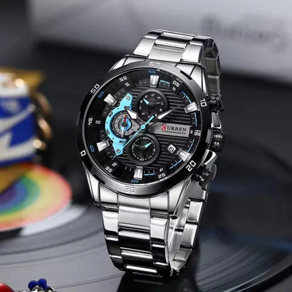 Reloj de lujo para hombre CURREN 8402, nuevo, de acero inoxidable, hermético, con cronógrafo y luz nocturna.