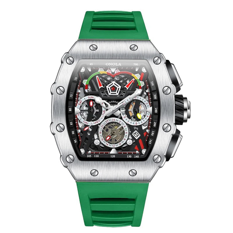 ONOLA Luxury Men Mechanical Watch with Hollow Out Luminous Automatic Watch 3Bar Waterproof Reloj Hombre