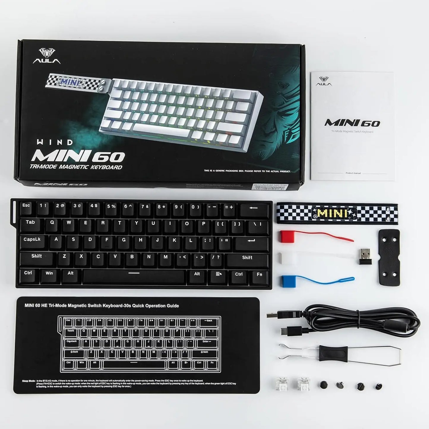AULA Mini60 HE/Pro/Max 60% Magnetic Switch Keyboard RGB Tri Mode Wireless Mechanical Keyboard 8000Hz 0.01mmRT for Pc Gamer Gifts