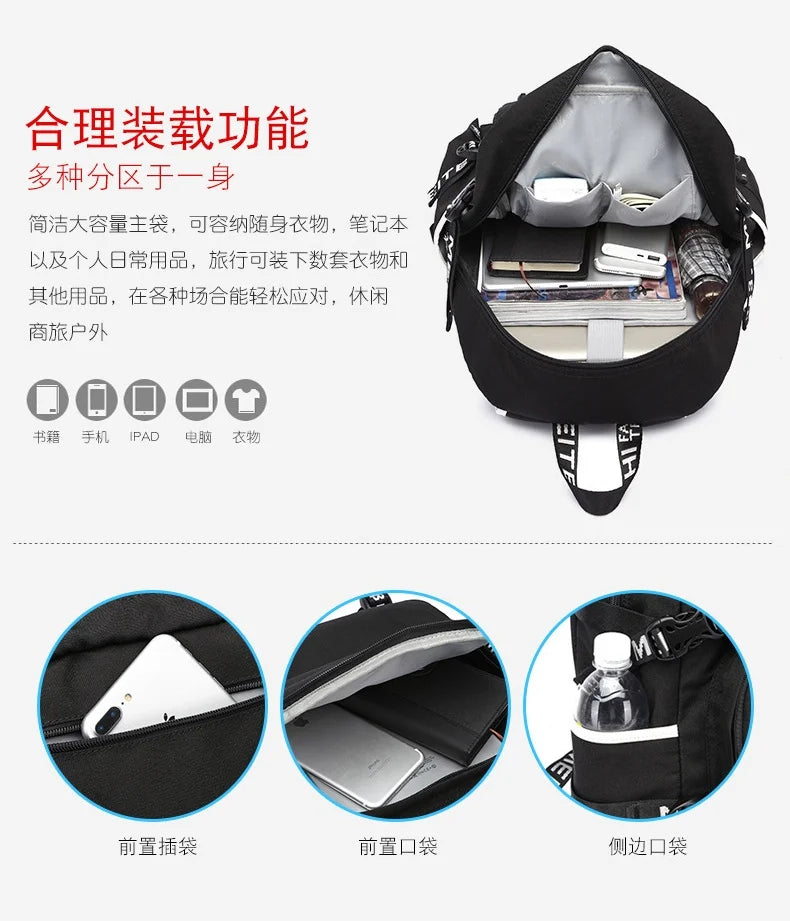 Fortnites Large Capacity Backpack Casual Shoulder Bag with USB Port Unisex Anime Students Schoolbag New Stylish Stationery Gift