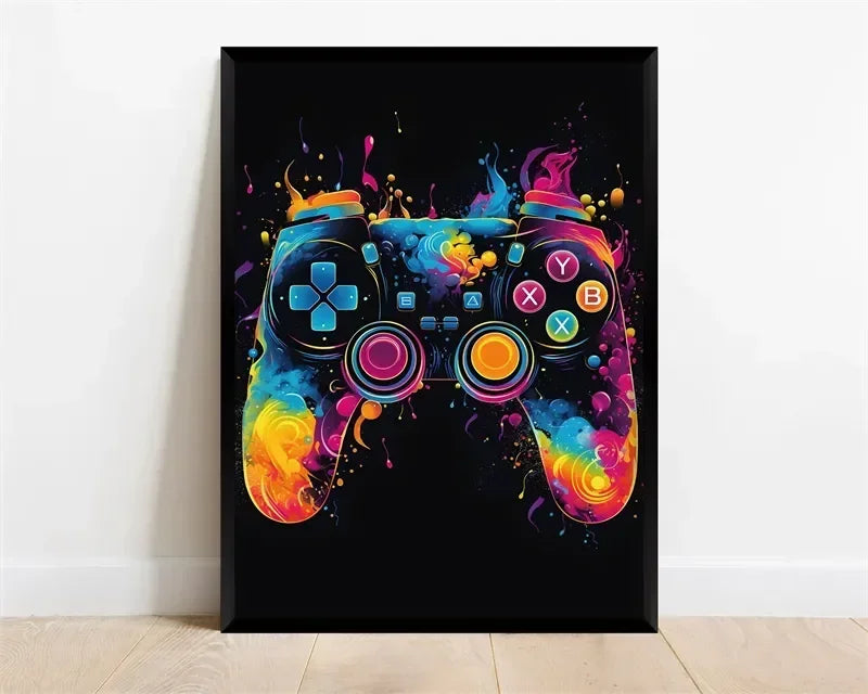 Pop Neon Video Game Character Poster Gamepad Headphones Football Basketball Canvas Print Wall Art Decor Gaming Room Decoration