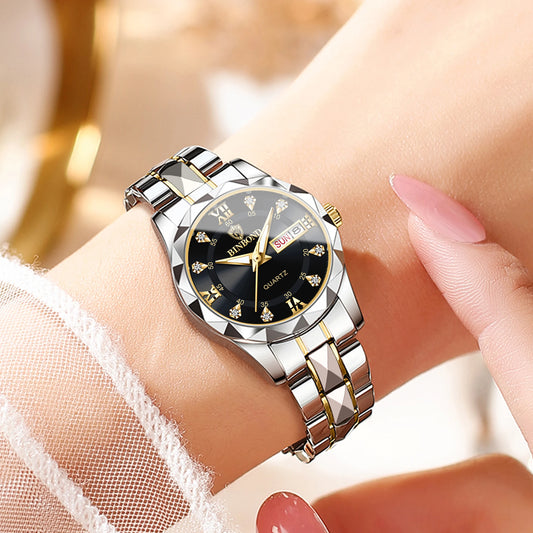 Reloj para mujer BINBOND: reloj de cuarzo resistente, lujoso, luminiscente e impermeable, con indicación precisa de la fecha y el día de la semana.
