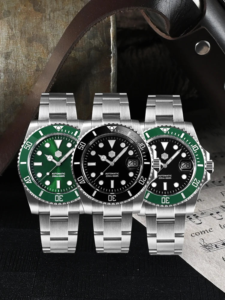 San Martin 40mm Water Ghost PT5000 Automatic Men Diving Watch Business Mechanical Sapphire Waterproof 20Bar Luxury BGW-9 SN0017D