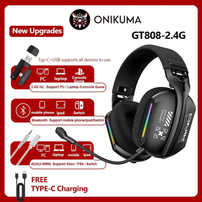 ONIKUMA GT828 Bluetooth Headset Four-mode Connection Over Ear HIFI Stereo Wireless Gaming Headsets with Mic for PC Laptops PS5