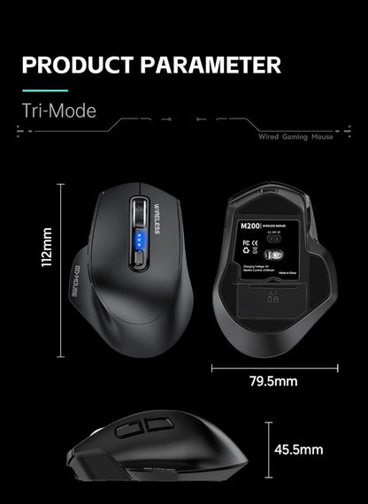 Wireless Tri-Mode Gaming Mouse 2.4G Dual Receiver Bluetooth With Battery Level Display Portable Universal Office Mouse