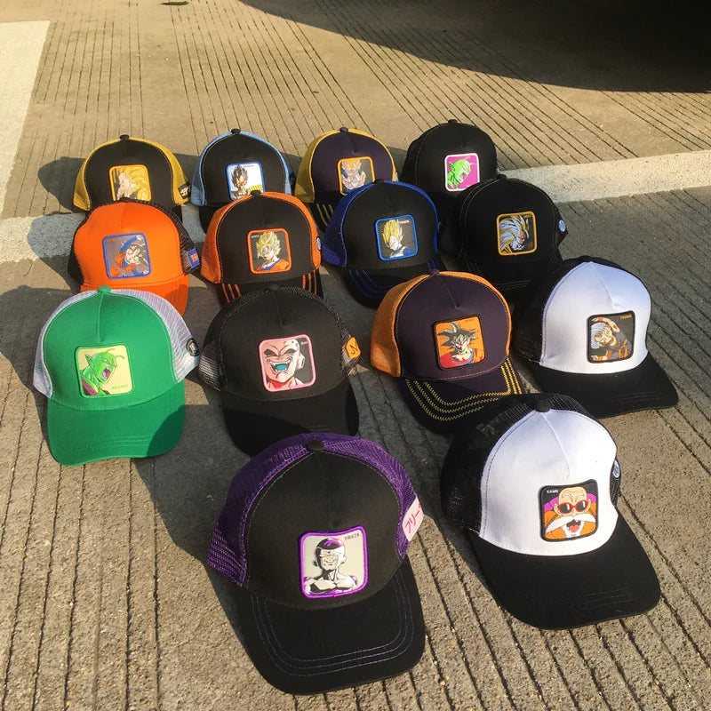 Dragon Ball DRAGONBALL sieťovaná čiapka, kreslená sieťovaná čiapka, pánska a dámska bejzbalová čiapka, módna čiapka s nášivkou, trucker čiapka