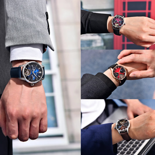 PAGANI DESIGN – Montre mécanique de luxe pour homme, 41 mm, verre saphir, bracelet en cuir, étanche, style pilote, avec tourbillon et phase de lune