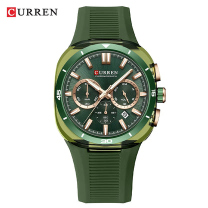 Reloj para hombre CURREN: nuevo modelo de lujo con mecanismo de cuarzo, correa de silicona, estilo deportivo, multifunción, resistente al agua, luminiscente, con indicador de fecha y cronómetro.
