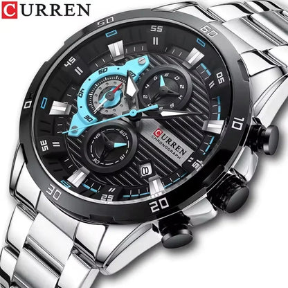 Reloj de lujo para hombre CURREN 8402, nuevo, de acero inoxidable, hermético, con cronógrafo y luz nocturna.