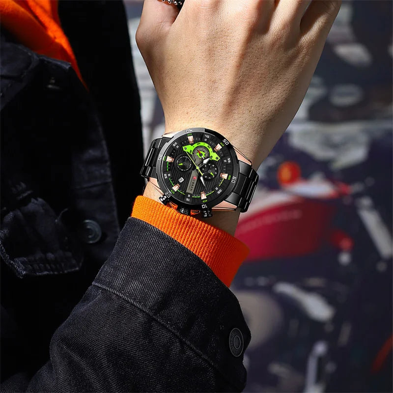 Reloj de lujo para hombre CURREN 8402, nuevo, de acero inoxidable, hermético, con cronógrafo y luz nocturna.