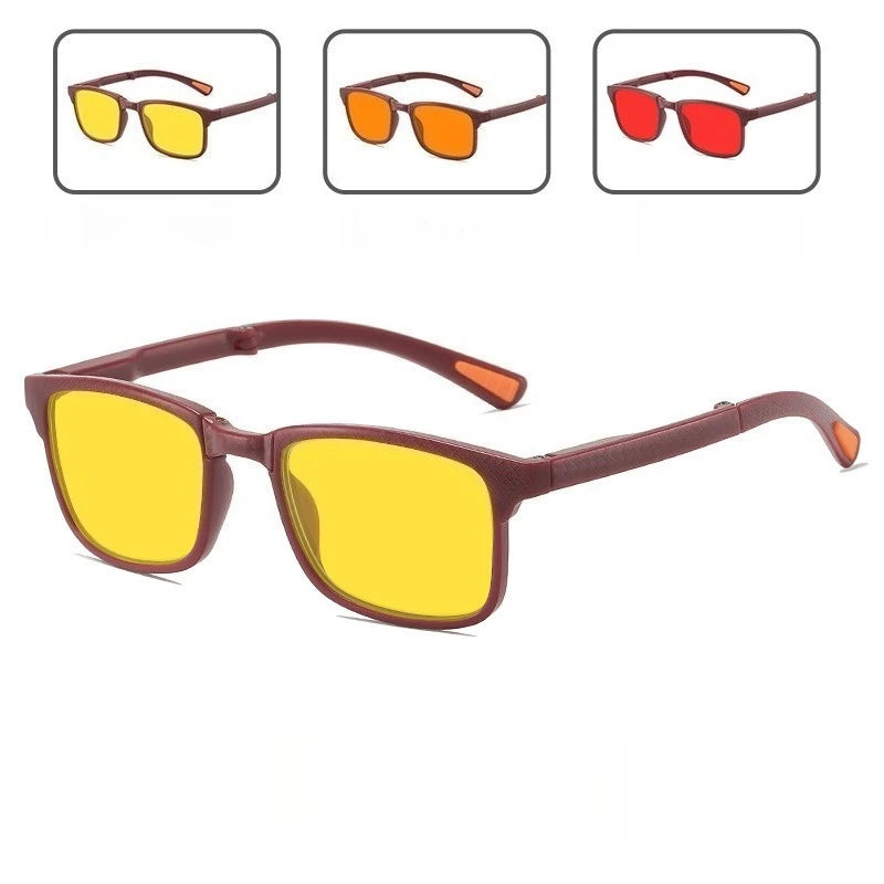 Óculos de sol retro quadrados para mulher com visão noturna, anti-luz azul, UV400; óculos para homem para jogos de computador, anti-radiação, com lentes vermelhas e laranja para dormir