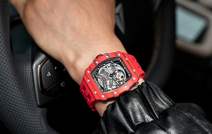 TSAR BOMBA Carbon Fiber Automatic Mechanical Watch for Men Waterproof Skeleton Mens Watches Top Brand Luxury Wristwatches