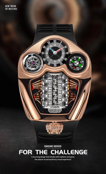 PINDU Design NEW Engine Series Quartz Watch Men's Top-Luxurious Stainless Steel Compass Waterproof Swiss Quartz 762 Movement Watch