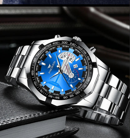 Reloj de pulsera para hombre, de estilo militar, informal o deportivo, de cuarzo, de una marca prestigiosa, totalmente de acero, resistente al agua