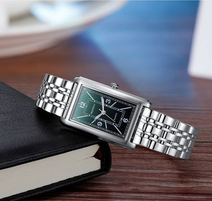 Reloj cuadrado para hombre BERNY – Movimiento de cuarzo, esfera con números romanos, indicación luminiscente, caja de acero inoxidable 316L – Reloj rectangular elegante y desenfadado