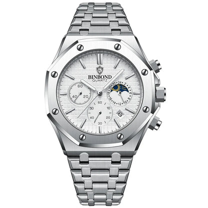 Montre-bracelet à quartz de luxe BINBOND, lumineuse, étanche, chronographe avec date automatique, montre pour homme, montre de sport et d'affaires.