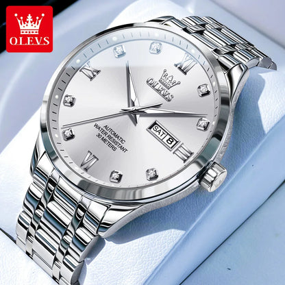 Reloj automático para hombre OLEVS 9946: reloj de pulsera mecánico de lujo, equipado con un calendario con indicador de fecha, ideal para hombres de negocios.