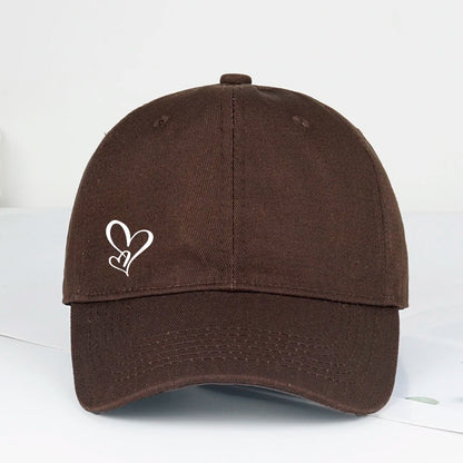 Minimalistická bejzbalová čiapka s potlačou dvoch sŕdc pre ženy a mužov, mäkká, nastaviteľná, v štýle „dad hat“, voľnočasová, s motívom lásky, slnečná čiapka