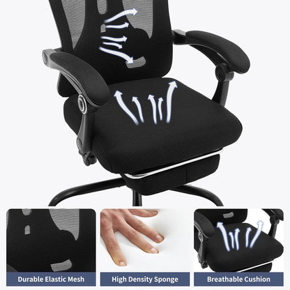 Ergonomic Office Chair With Adjustable Lumbar Support & Footrest, High-Back Mesh Gaming Chair With Tilt Mechanism For Home