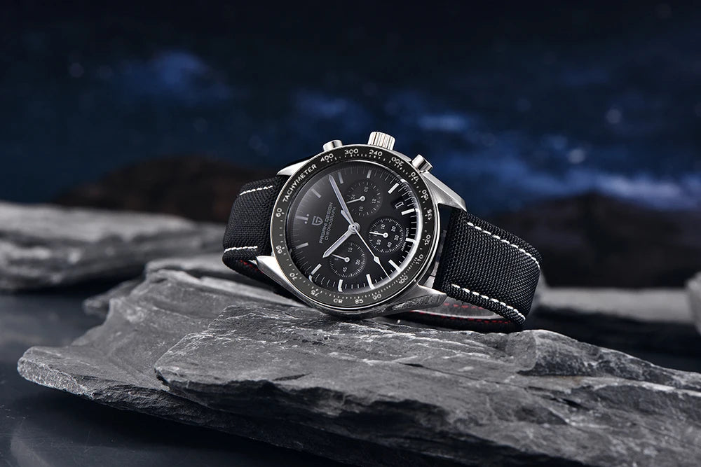 Reloj PAGANI DESIGN Moon: cronógrafo de cuarzo de lujo para hombre, estilo deportivo, cristal de zafiro con tratamiento antirreflectante, esfera luminiscente