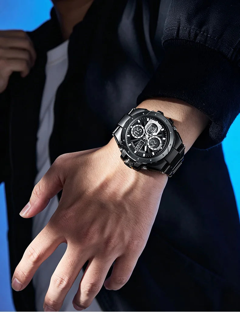 Reloj para hombre SMAEL 8160 – Modelo deportivo militar, analógico y digital, de acero inoxidable – Resistente al agua, con pantalla LED, alarma, cronógrafo y cronómetro