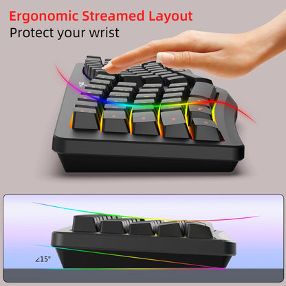 69 Key Wired Ergonomic Gaming Keyboard Keyboard Silent Irregular RGB Backlit Keyboard for Windows Linux Home Office Game PC