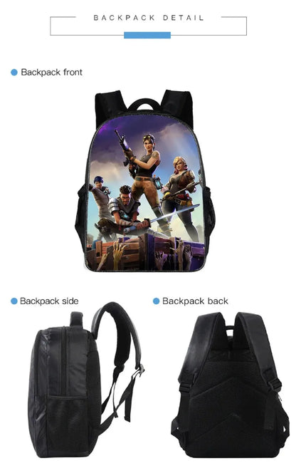 Fortnited 3PCS Backpack for Boys Victory Game 16 Inch Water Resistant Preschool Knapsack Cool Elementary School Backpacks