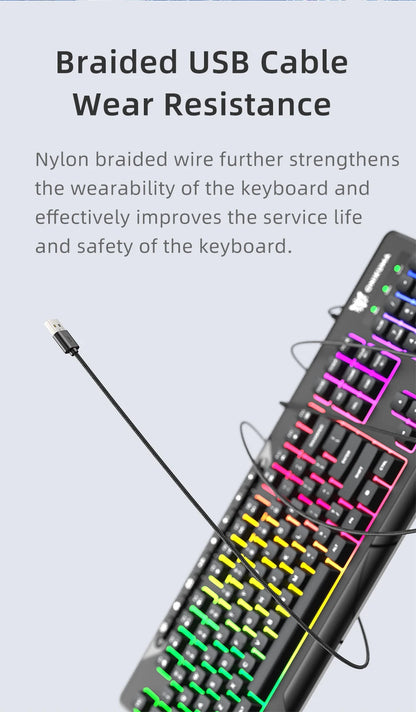 ONIKUMA G32 Wired Gaming Keyboard with RGB Backlit Matte Key Caps 104 Keys Membrane Gaming Keyboards for PC Gamer
