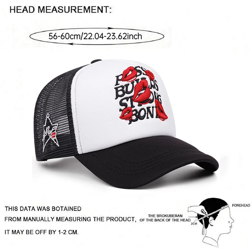 2025 Simple Creative New Mesh Hat Lipprint Embroidery Street Hip Hop Hat Outdoor Sports Sunshade Hat Daily Leisure Baseball Hat