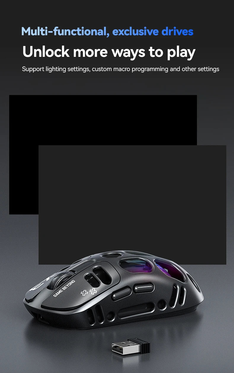 2026 Hollow-out Design Lightweight Computer Game Accessories 3-Mode Bluetooth Wireless Mouse Laptop Rechargeable RGB Backlight
