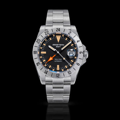 SEESTERN GMT Retro Watch for Men NH34 Automatic Movement Mechanical Wristwatches Sapphire Crystal Fine-tuning Pull Button S436