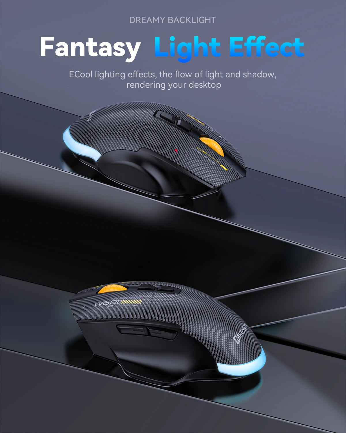 12800DPI 2.4G Wireless Bluetooth Wired Tri-mode Mouse Mute Button Macro Programming Carbon Fiber Gaming Mouse 500mAh 7 Keys
