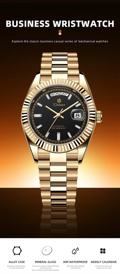 Top Brand Business Men's Watches Luxury Calendar Week Automatic Mechanical Watch for Man Waterproof Gold Stainless Steel