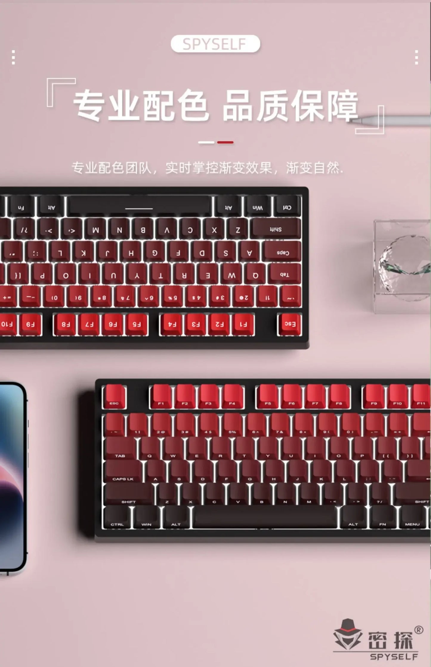 New Keycaps for 60/64/84/98/108 Gaming Mechanical Keyboard MX Switch 135 Keys OEM PBT Side Engraved Red and Black Gradient Color