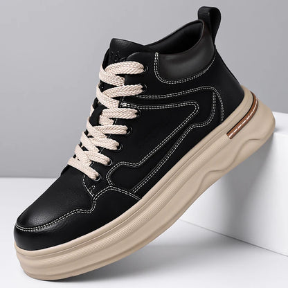 2026 New Mens Genuine Leather Walking Shoes Fashion Outdoor Thick Bottom Antiskid Vulcanized Shoes Comfy Casual Leather Flats
